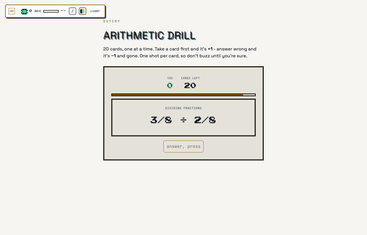 Arithmetic Drill in play on Outcry