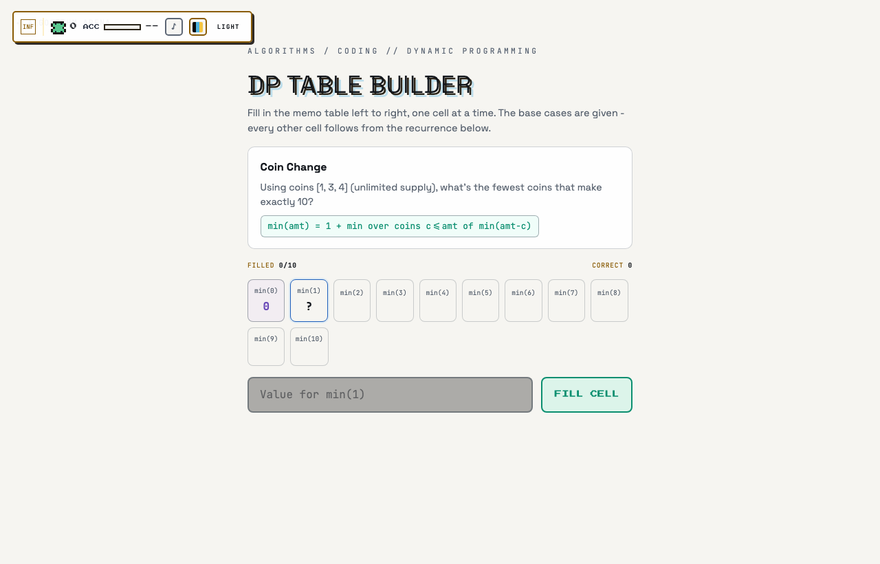 DP Table Builder in play on Outcry
