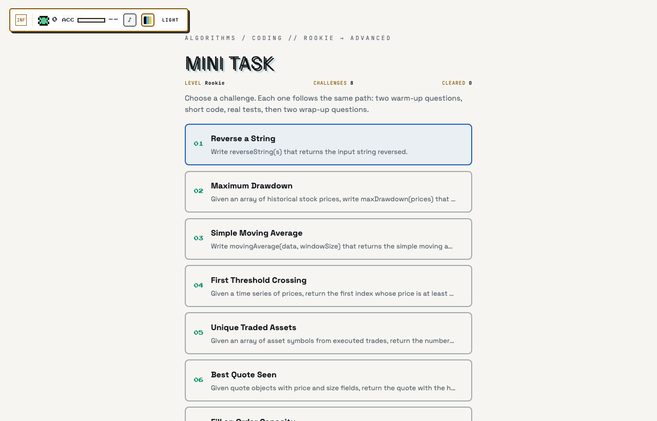 Mini Task - Intermediate (First Challenge) in play on Outcry