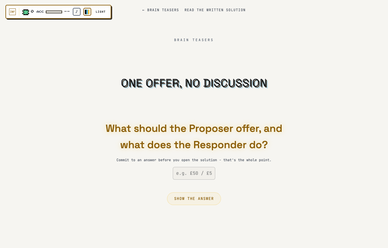 One Offer, No Discussion in play on Outcry