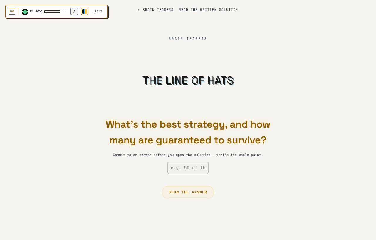 The Line of Hats in play on Outcry